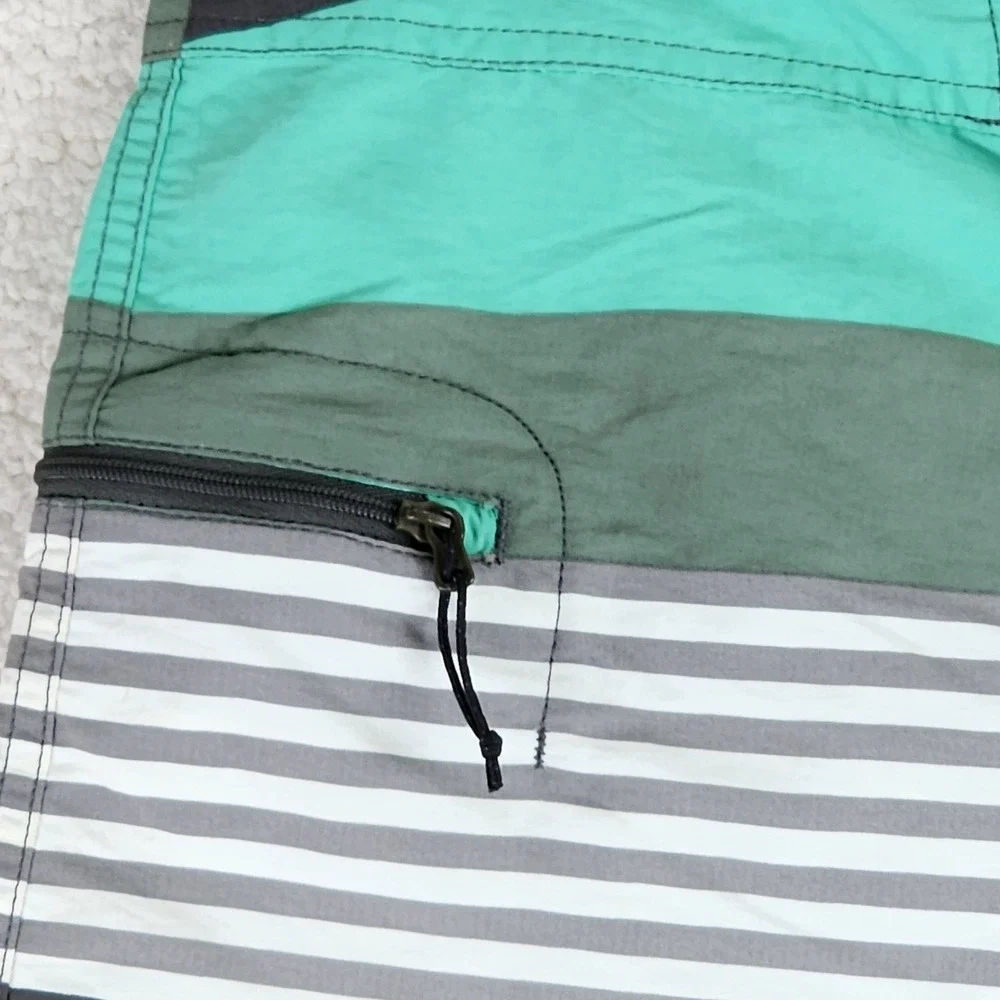 Patagonia Scallop Hem Board Shorts Mens 32 Teal Grey Striped Surf Swim Trunks‎